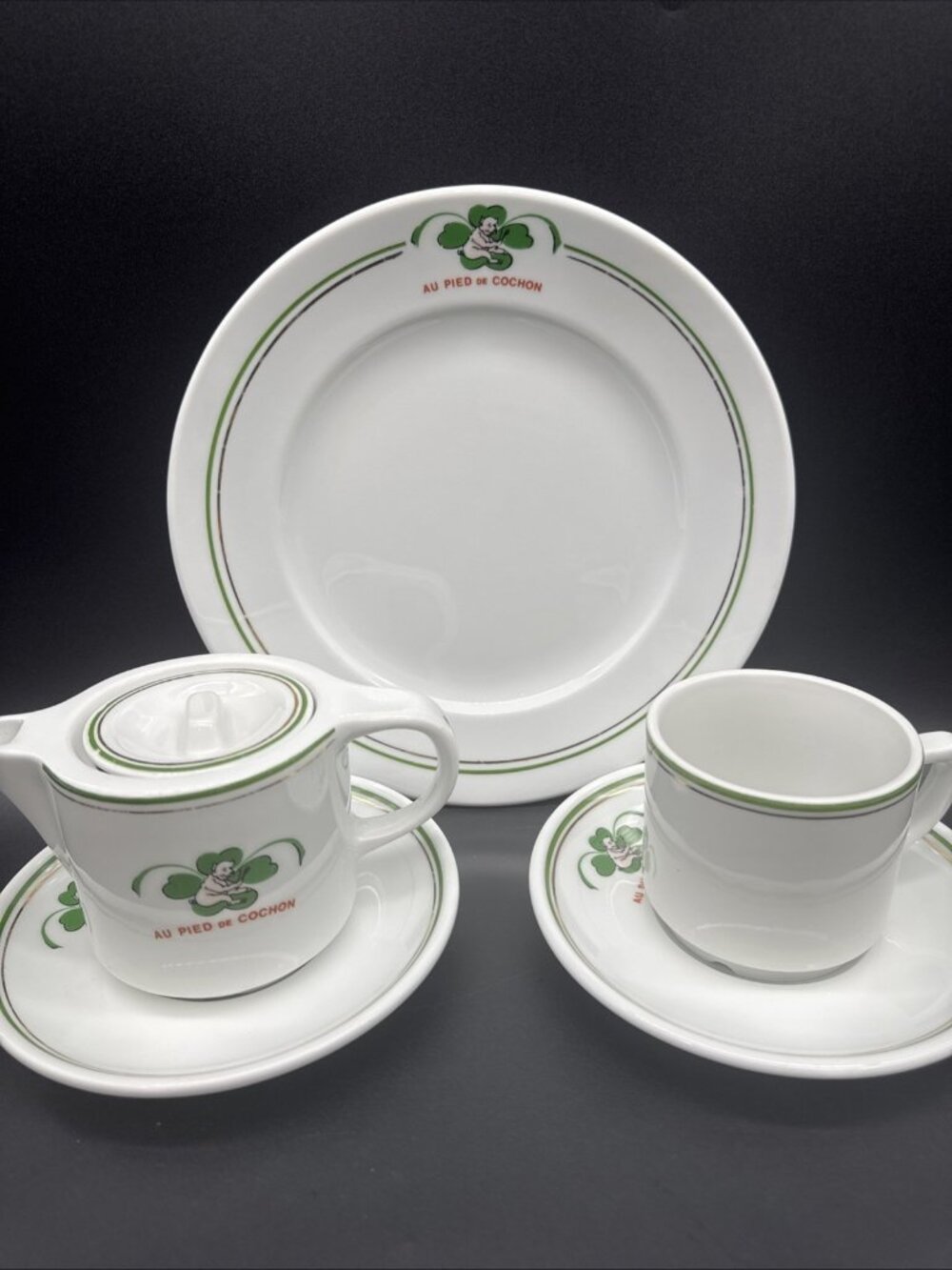 VTG Au Pied De Cochon France Restaurantware Pig Shamrock Coffee Espresso Plate